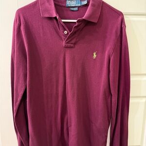 Vintage Ralph Lauren Men's Deep Burgundy  Rugby Shirt